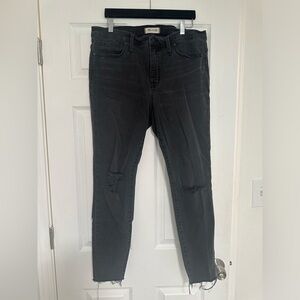 Madewell Dark Distressed Denim Jeans Womens 9”high Rise Skinny Size 33